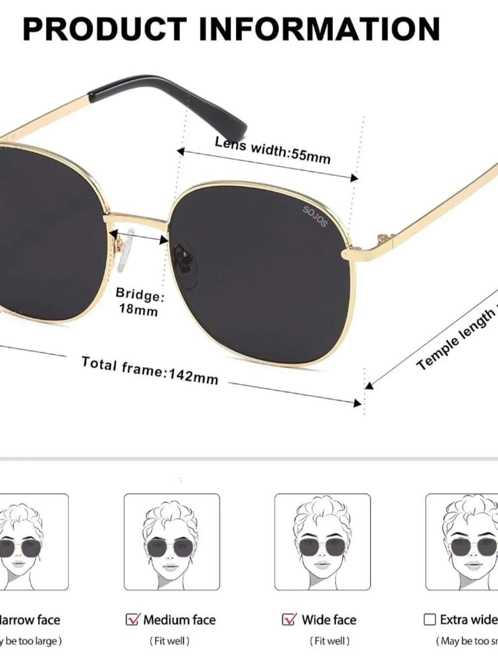 Fashionable Polarized Square Sunglasses for Men & Women – SJ1137 Gold Shades